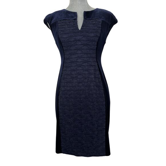 NWOT Navy Blue Velvet Bodycon Dress Size 4P Cocktail Party Dress Wedding Guest - Picture 1 of 9